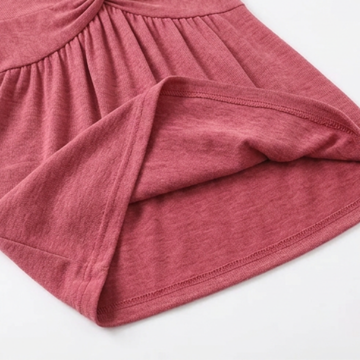 Midi Dress with Twist Front Detail - V-Neck Jersey Dress