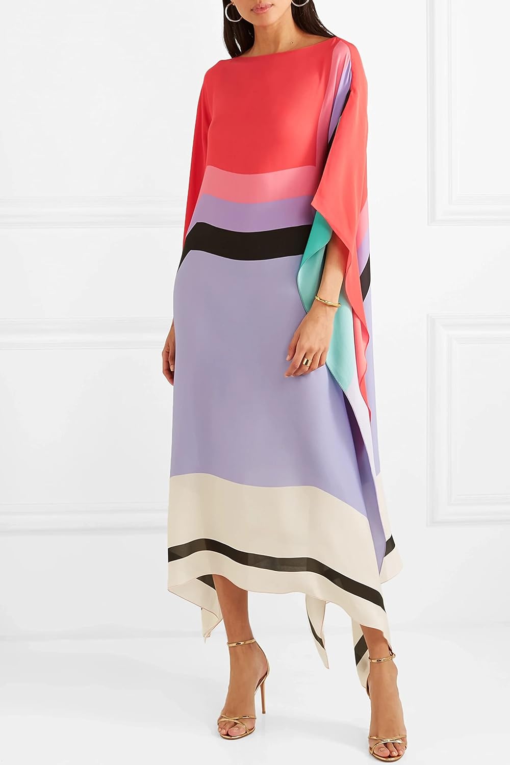 Aria | Vestido Caftán para Mujer con Estampado Geométrico y Mangas Murciélago, Vestido Largo