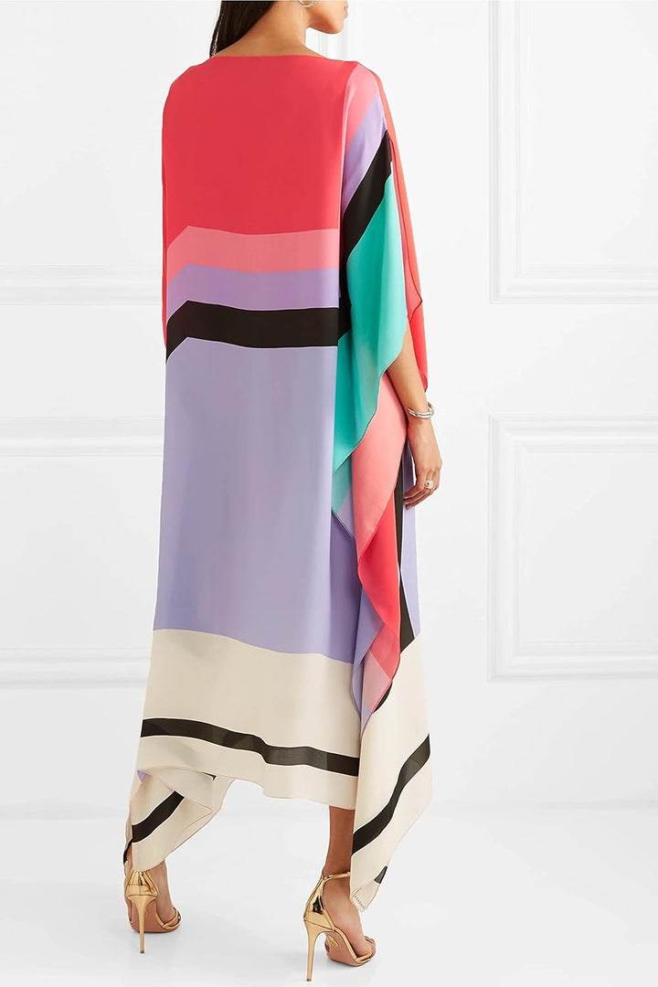 Aria | Vestido Caftán para Mujer con Estampado Geométrico y Mangas Murciélago, Vestido Largo