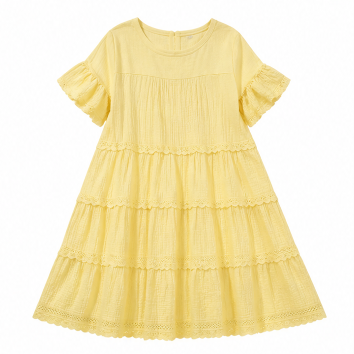 Tiered Lace Midi Dress with Pockets - Flutter Sleeve A-Line