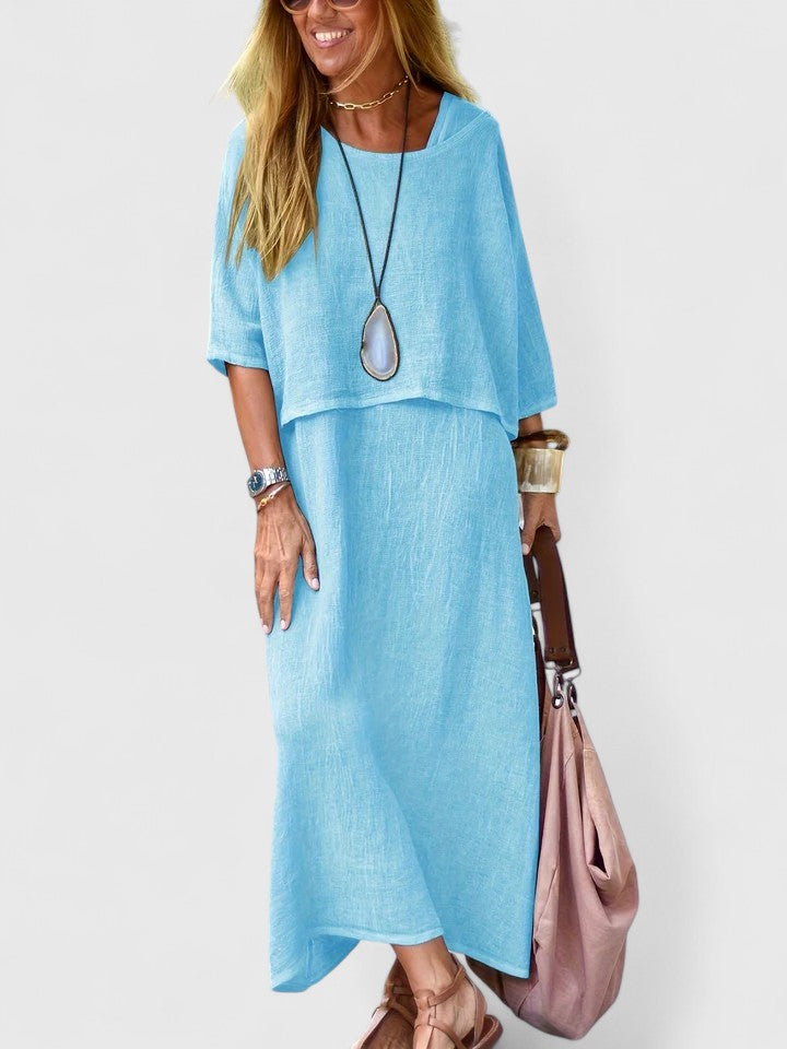 Lea | Conjunto Feminino de Duas Peças Vestido Longo e Blusa de Manga Curta