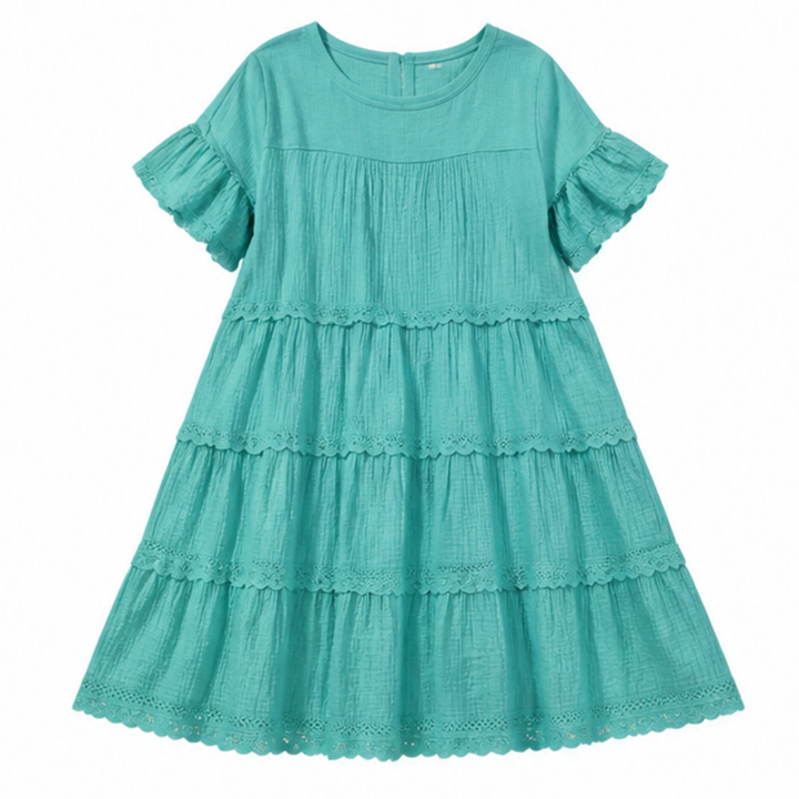 Tiered Lace Midi Dress with Pockets - Flutter Sleeve A-Line