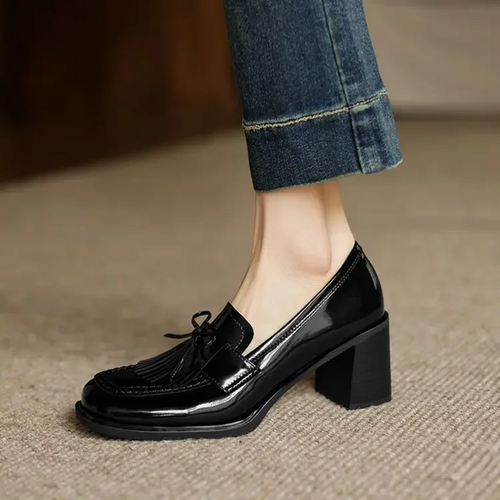 Vivienne | Décolleté da donna con nappine, mocassino, tacco a blocco, punta tonda
