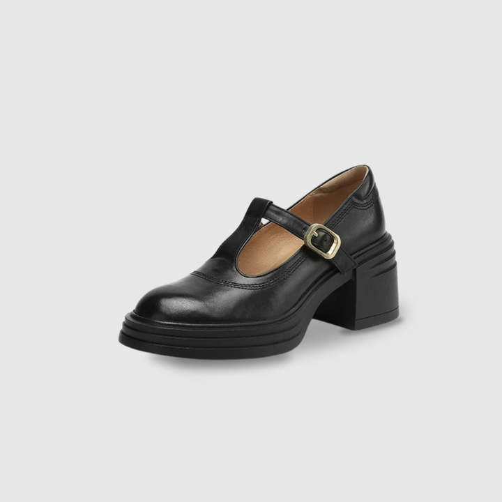 Rowena | Zapatos Mary Jane de tacón grueso para mujer, punta redonda con correa