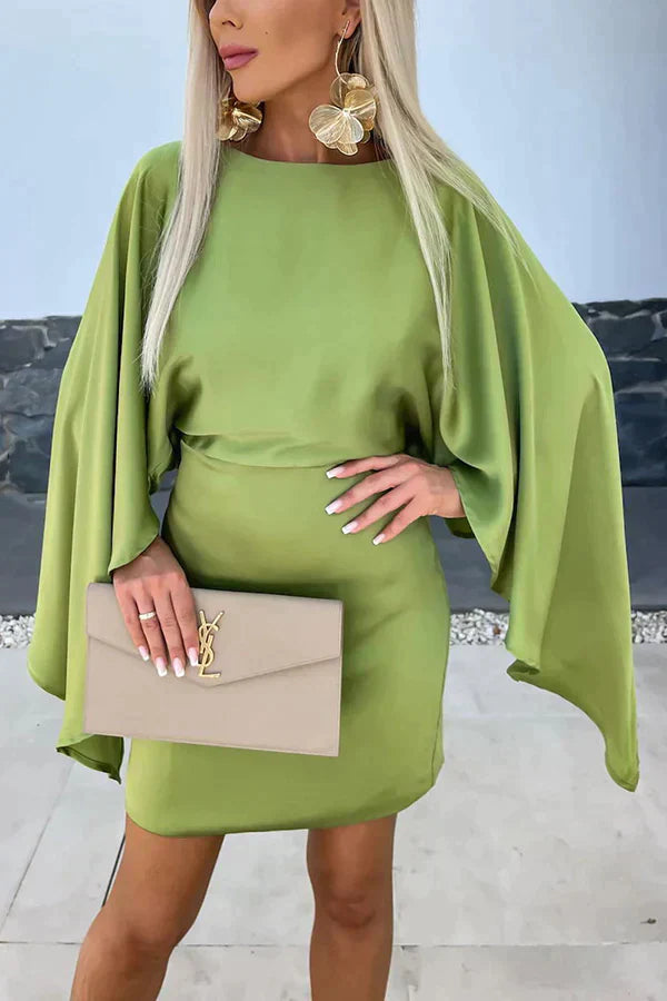 Cleo | Vestido Mini com Mangas Capa Feminino, Bodycon Batwing para Coquetel