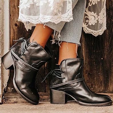 Harlow | Botines occidentales de mujer con tacón bloque y cordones