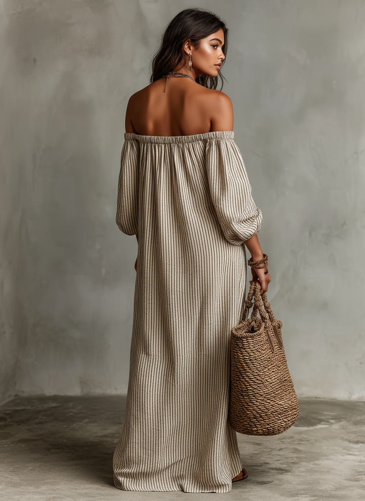 Off Shoulder Maxi Dress - Cotton Linen Summer Vacation Dress