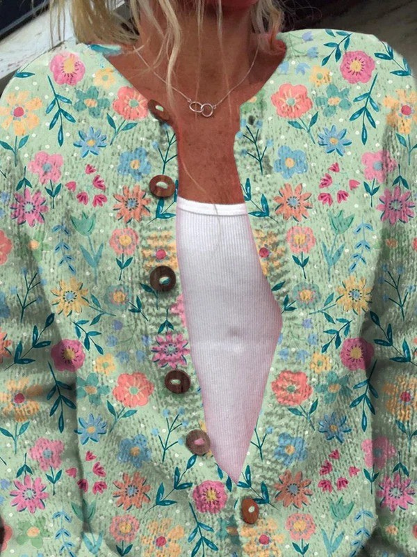 Estampado Floral de Campo de Verano | Cárdigan con Botones