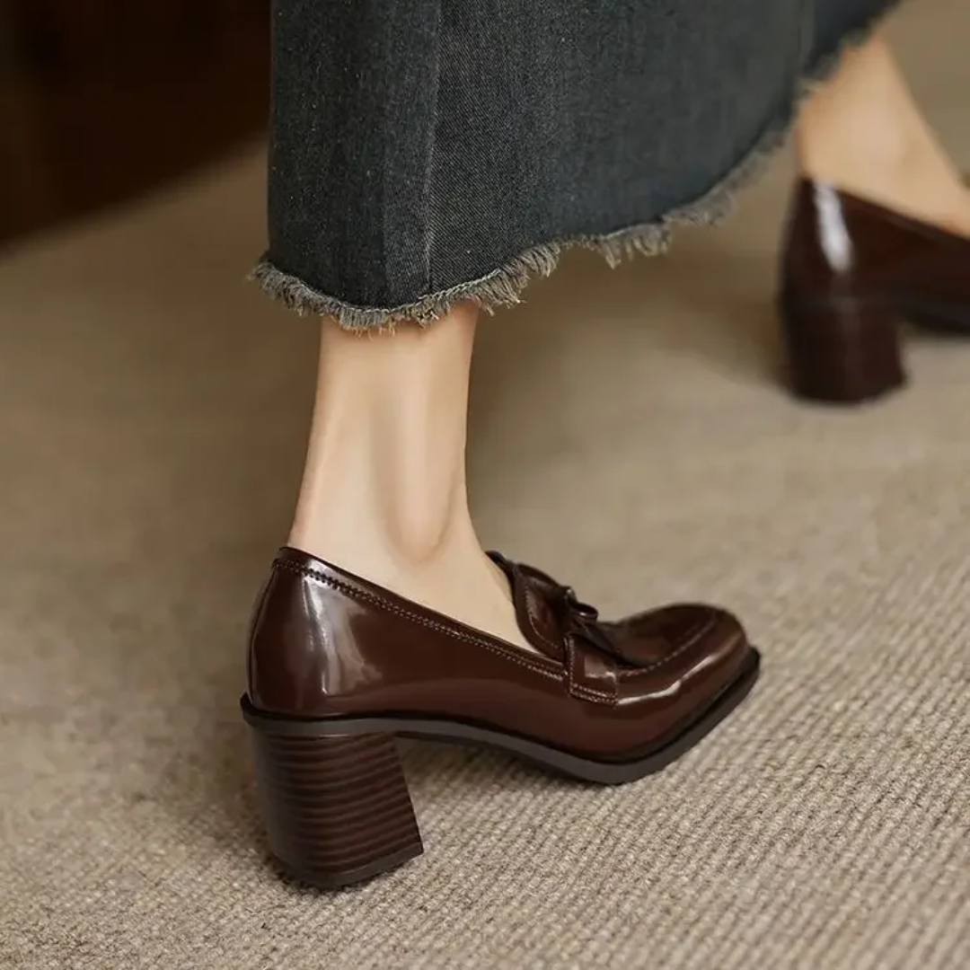 Vivienne | Décolleté da donna con nappine, mocassino, tacco a blocco, punta tonda