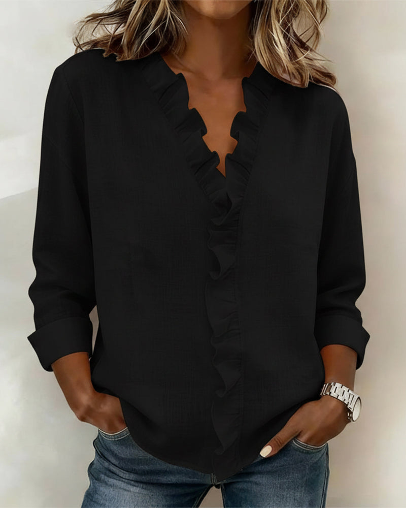Sophie | Blusa de manga larga con volantes y escote en V para mujer, top de primavera