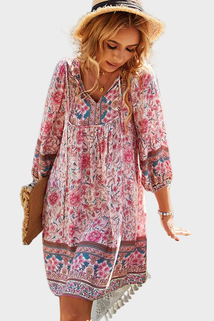 Vestito Mini Boho Tunica, Karlie Rosa Vintage