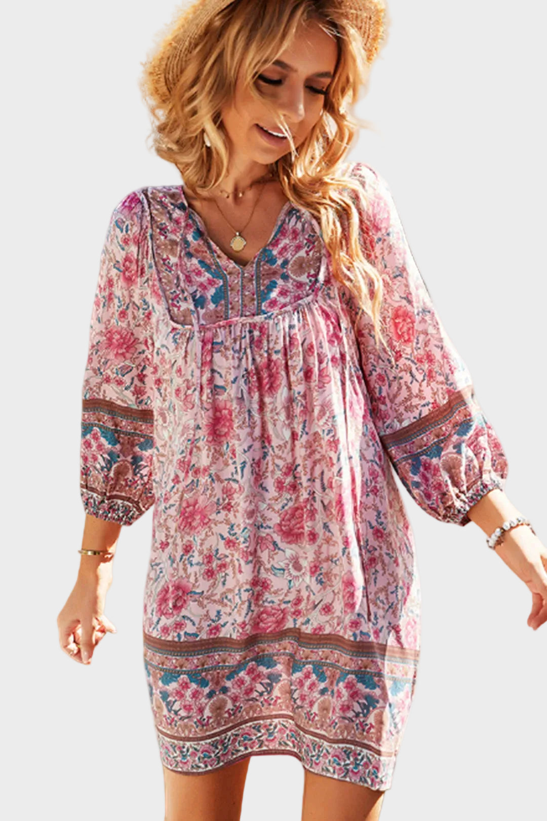 Vestito Mini Boho Tunica, Karlie Rosa Vintage