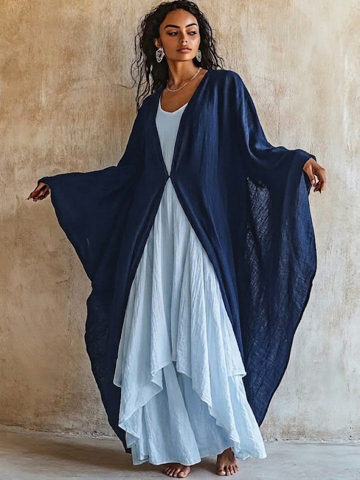 Locker und bequemes Leinen-Baumwoll-Zweiteiler-Set: Cardigan und ärmelloses Kleid