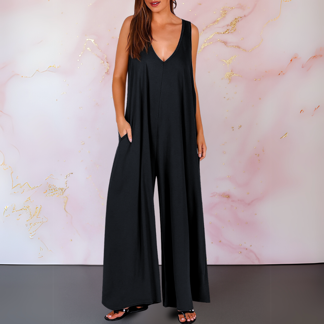 Onyx | Tuta da donna con scollo a V, senza maniche, pantaloni larghi e tasche