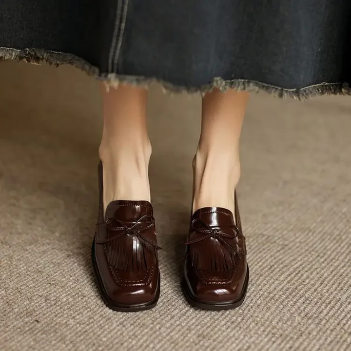 Vivienne | Décolleté da donna con nappine, mocassino, tacco a blocco, punta tonda