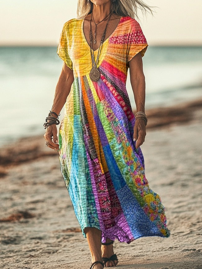 Boho-Chic Sun Pattern Dress