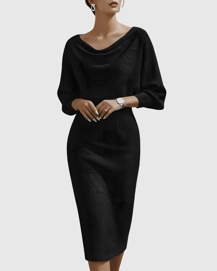 Vivienne | Vestido midi acanalado para mujer con cuello vuelto y mangas murciélago