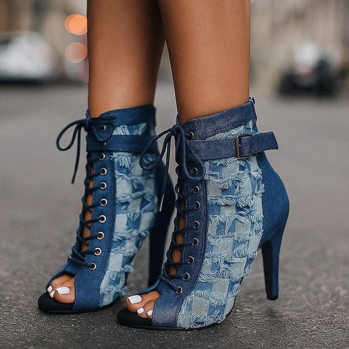 DAHLIA DENIM LACE HEELS