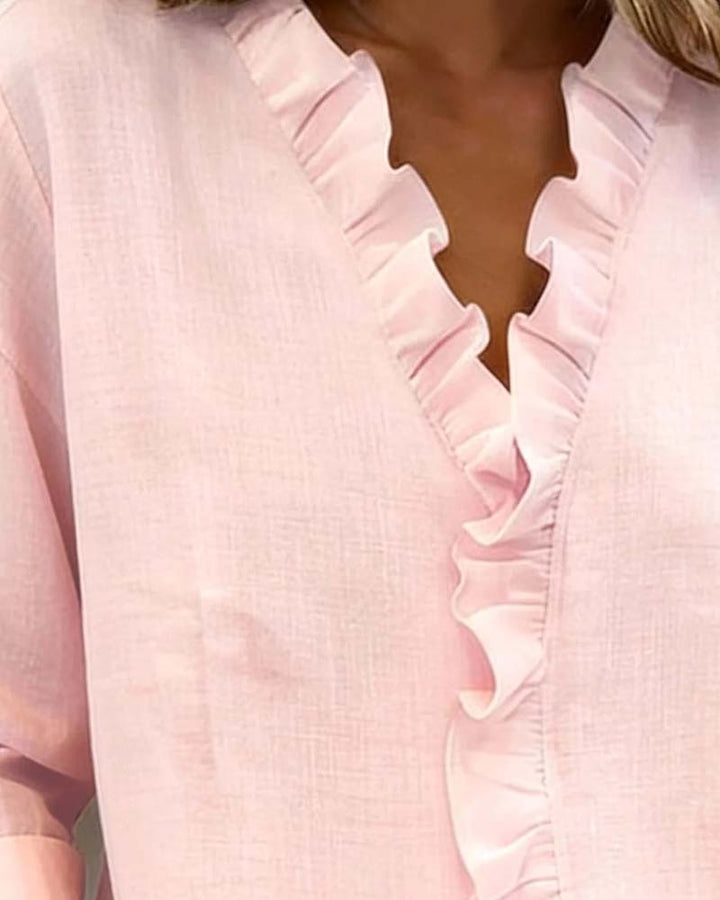 Sophie | Blusa de manga larga con volantes y escote en V para mujer, top de primavera