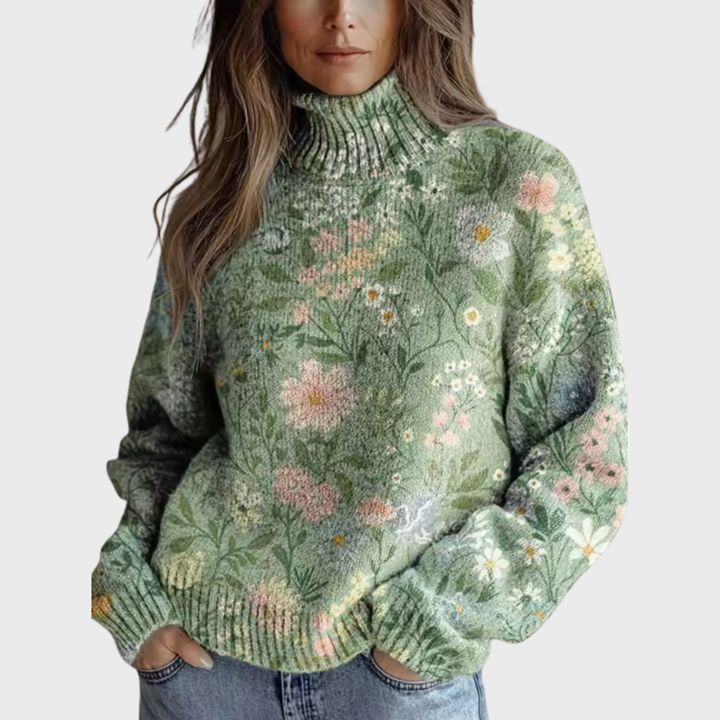 Jessie | Suéter de Cuello Alto Floral y Acogedor