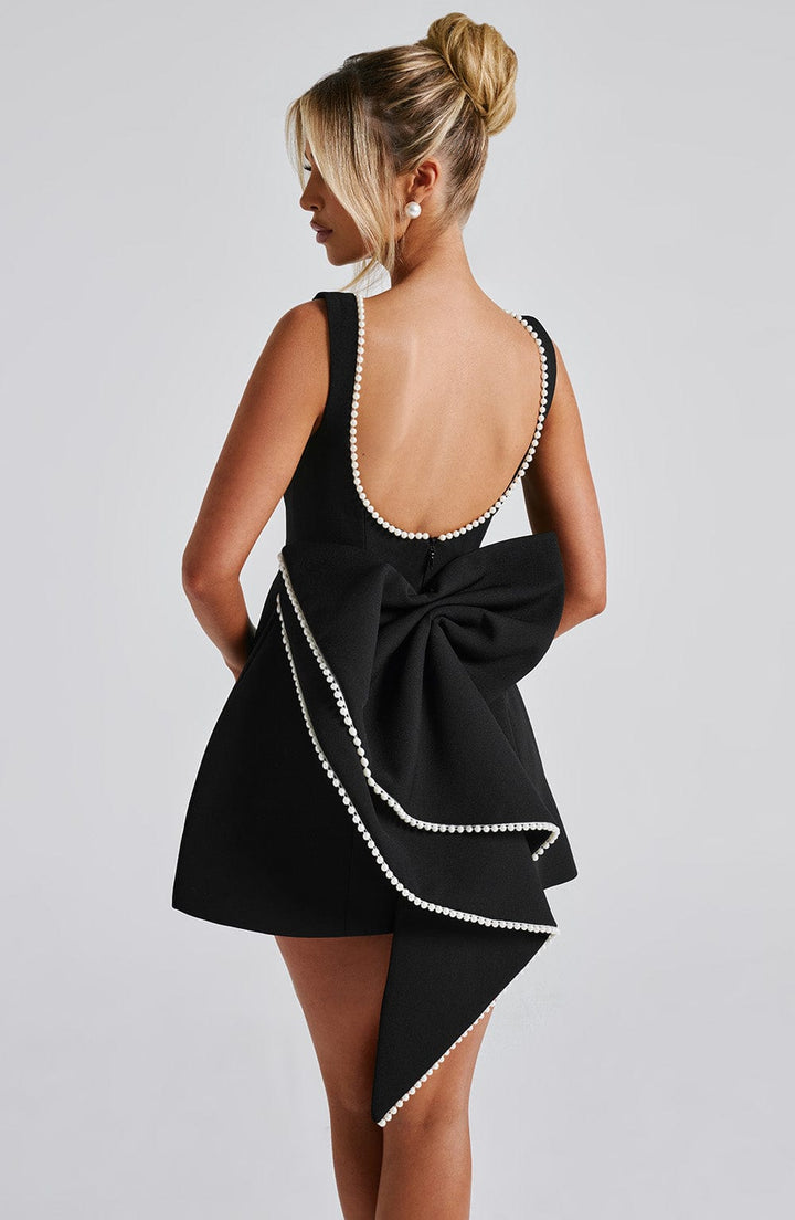 Celeste | Vestido Mini A-Line Feminino com Detalhe em Pérola sem Mangas