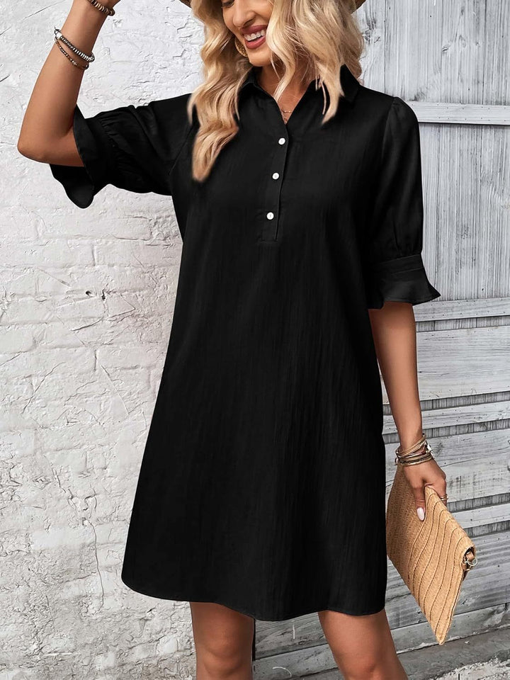 Harper | Vestido Camisa Feminino com Botões, Manga 3/4, Comprimento até o Joelho