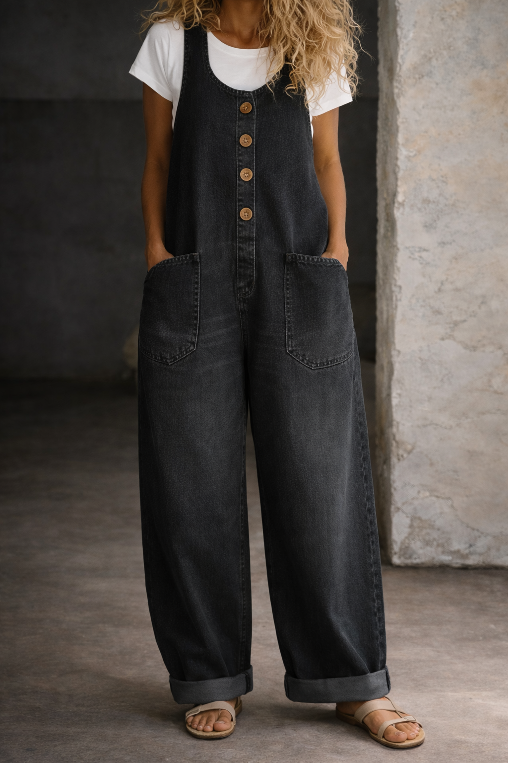 Bethany | Vintage prané bavlněné denimové lacláče