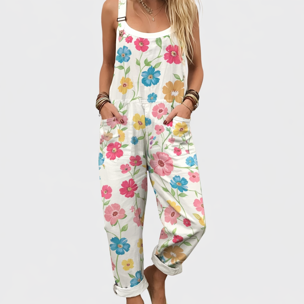 Women's Printed Jumpsuit - Relaxed Fit Overalls with Pockets