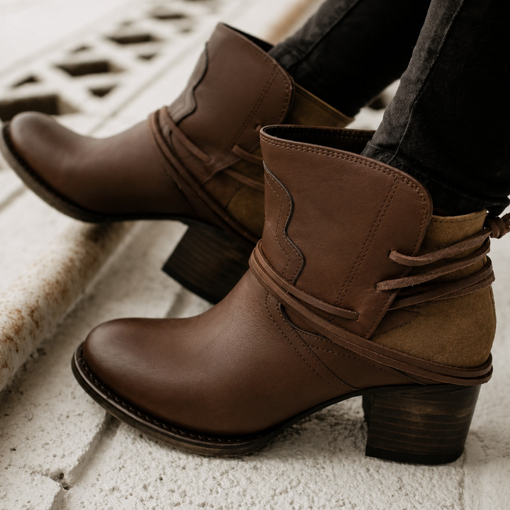 Harlow | Botines occidentales de mujer con tacón bloque y cordones