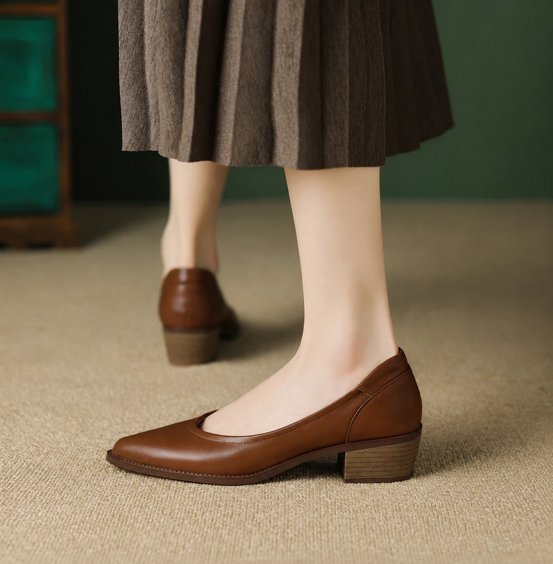 Cora | Décolleté da donna con tacco a blocco e punta appuntita, scarpe slip-on con tacco medio