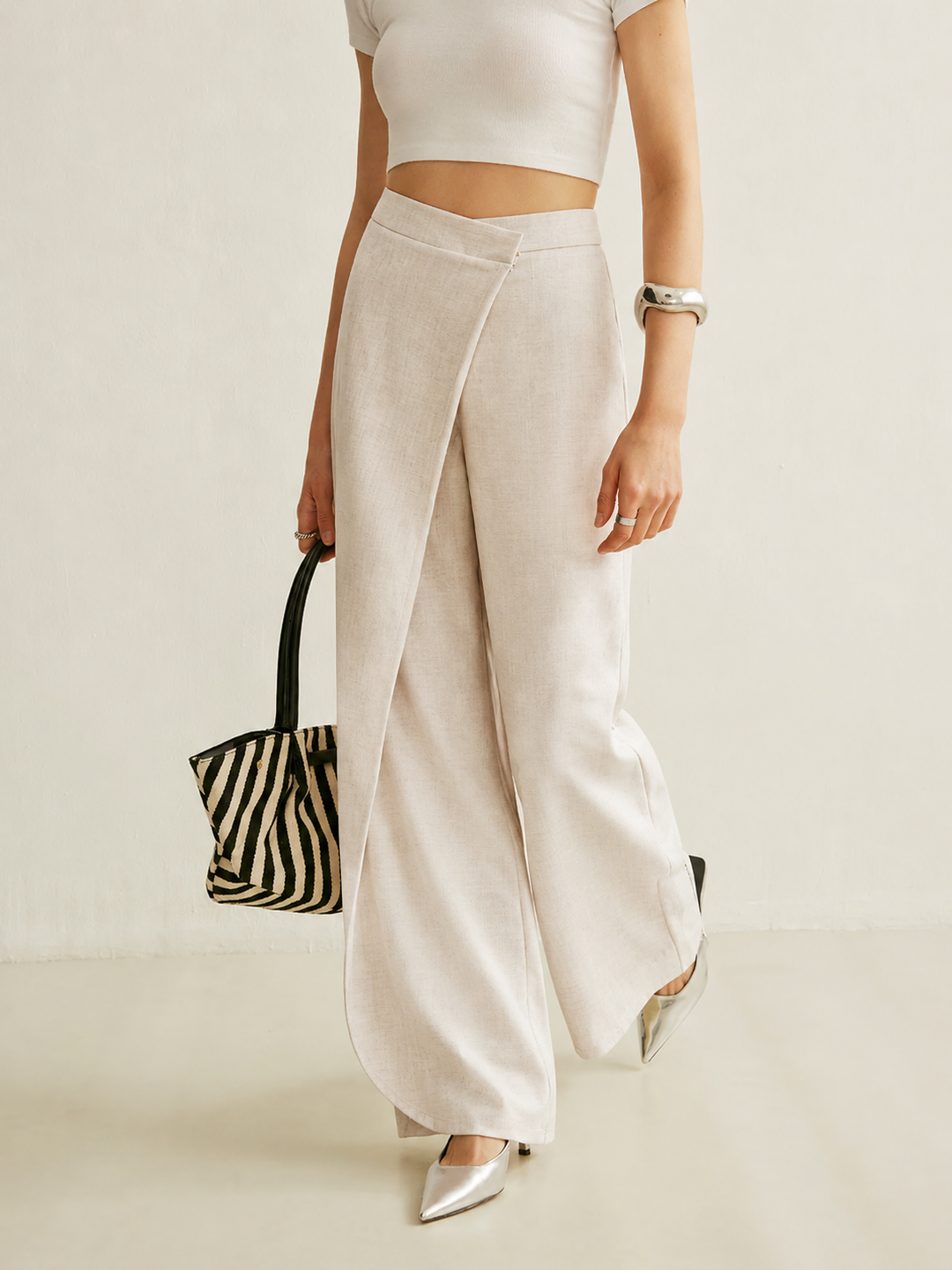 Luna | Pantalones de pierna ancha de cintura alta para mujer, pantalones envolventes asimétricos
