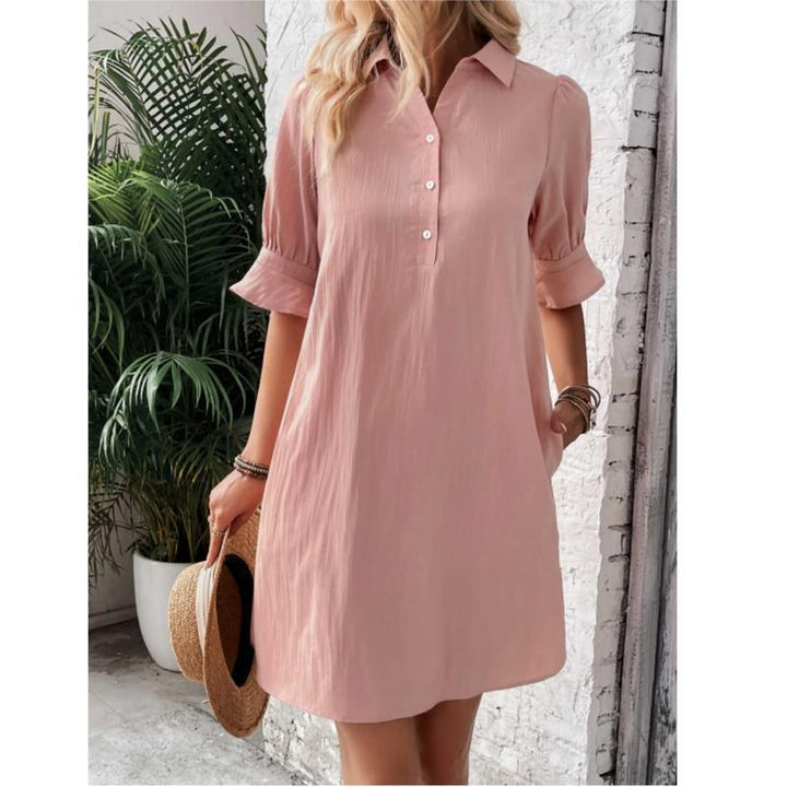 Harper | Vestido Camisa Feminino com Botões, Manga 3/4, Comprimento até o Joelho