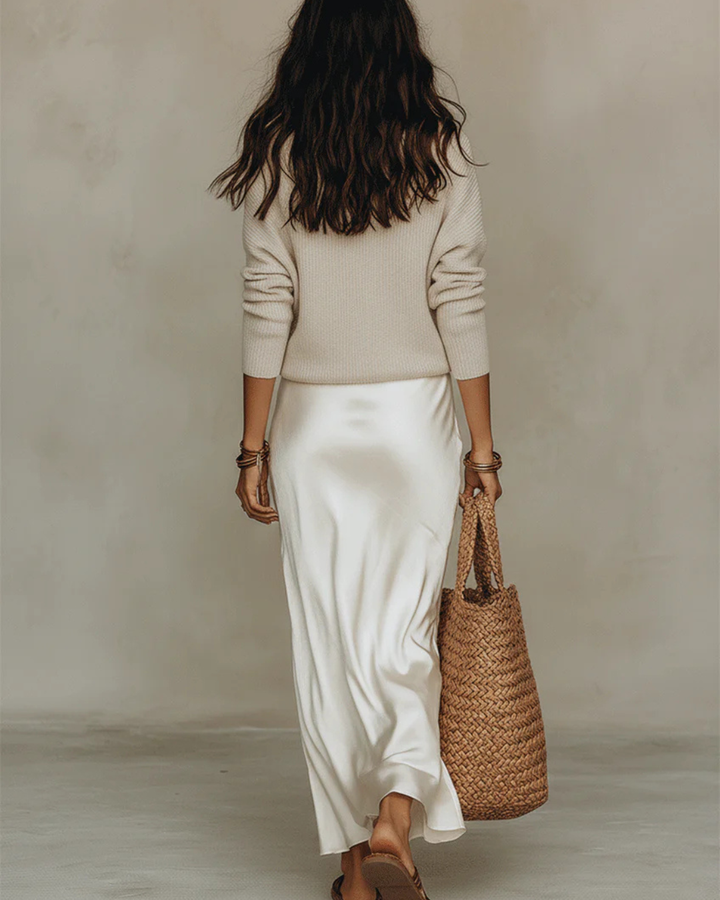 Elena | Abito midi in satin con maglione incluso