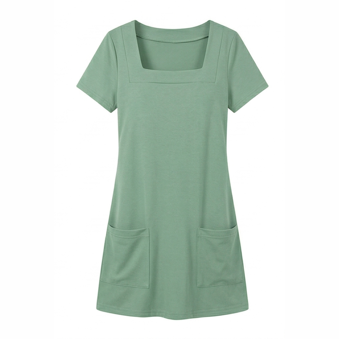 Square Neck T-Shirt Dress with Pockets for Women