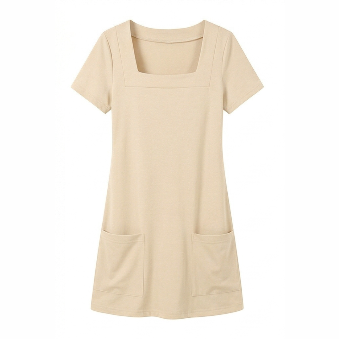 Square Neck T-Shirt Dress with Pockets for Women