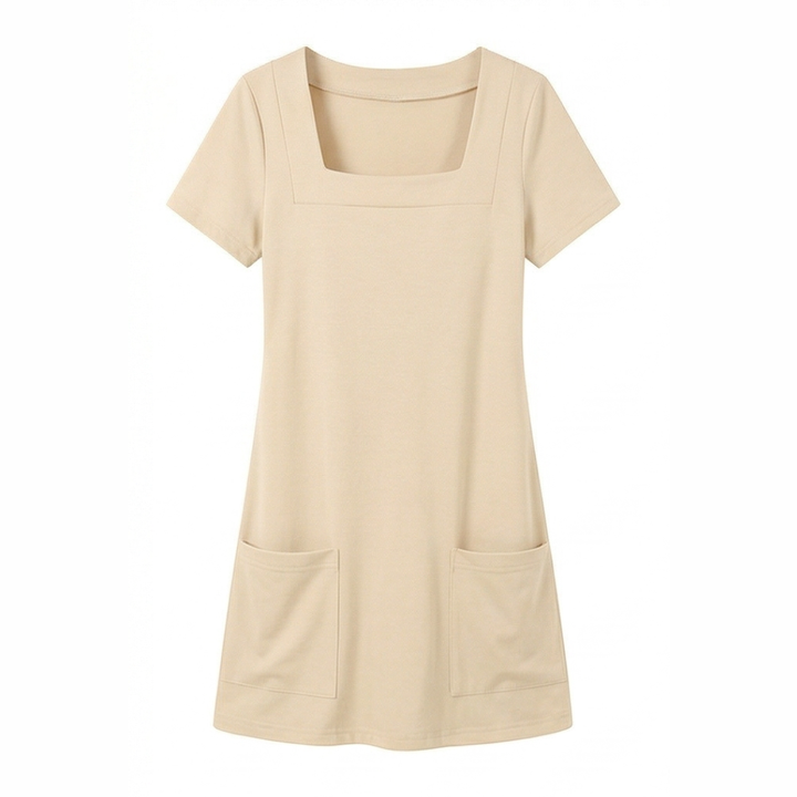 Square Neck T-Shirt Dress with Pockets for Women