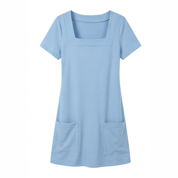 Square Neck T-Shirt Dress with Pockets for Women