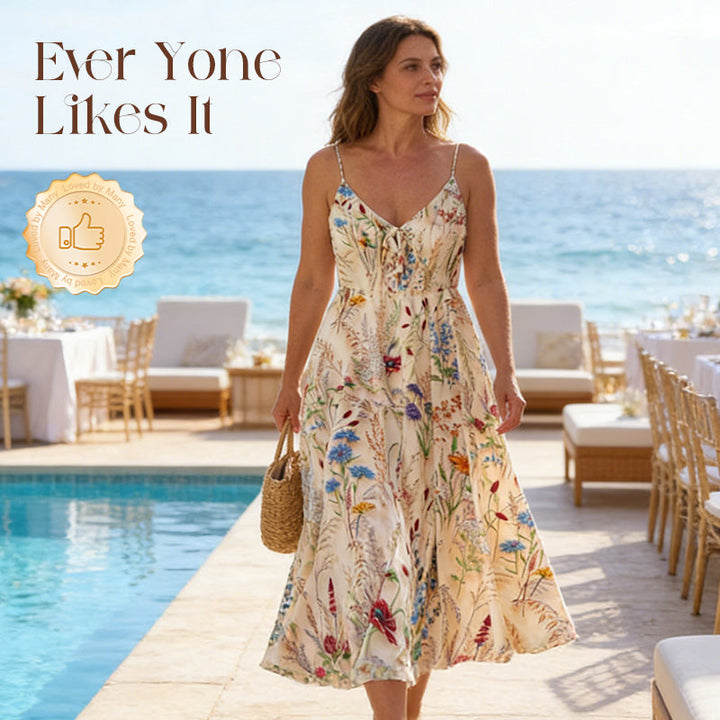 Vestido midi floral - Vestido de verano línea A con estampado de flores silvestres