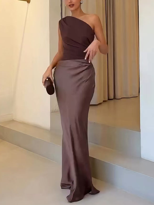 Anita™ | Elegantes Maxikleid mit einer Schulter, gerafftem Ausschnitt und für Partys