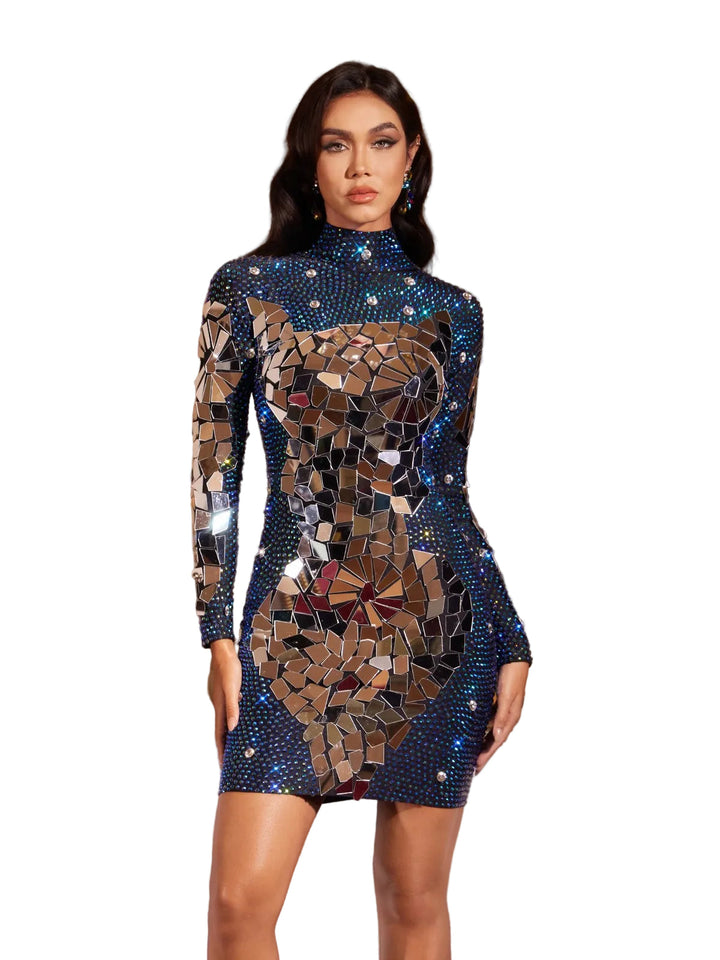 Filips Langarm Kristall Mini Kleid
