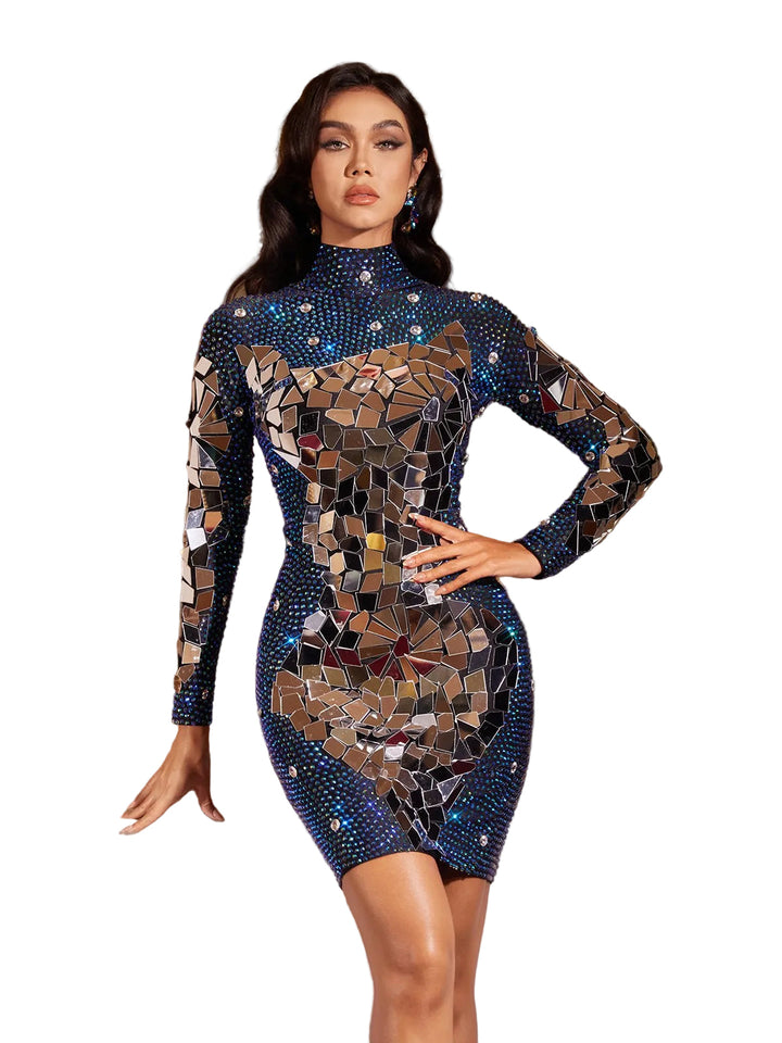 Filips Langarm Kristall Mini Kleid