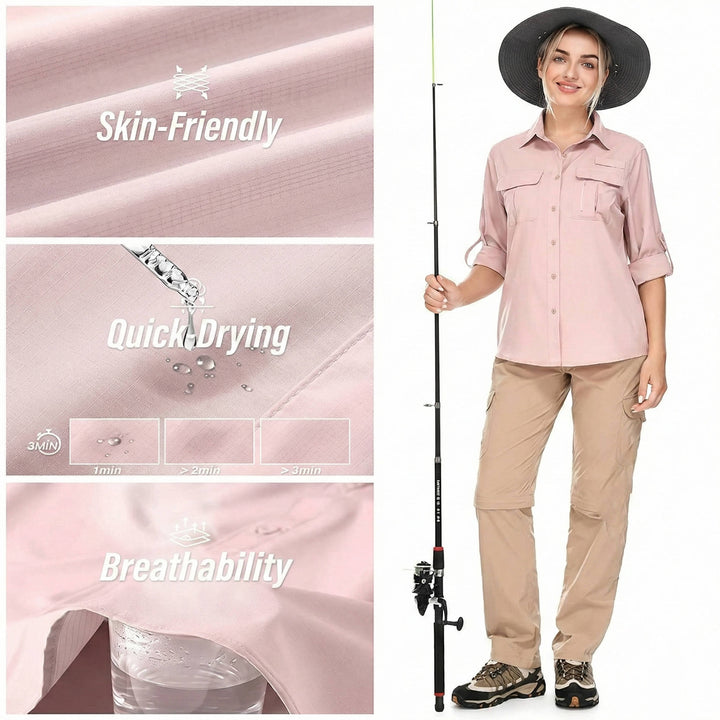 Trek | Camicia da escursionismo a manica lunga da donna con protezione UPF 50, modello Safari con maniche arrotolabili