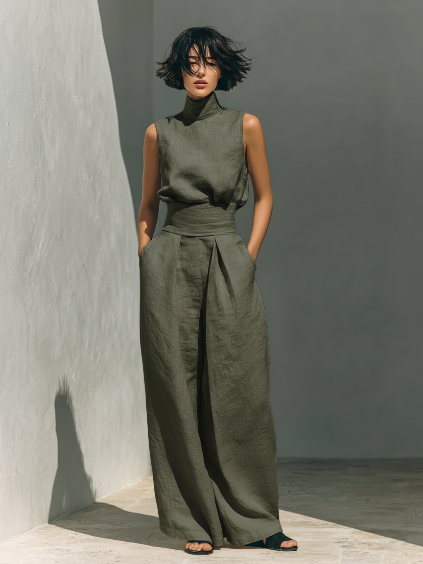 MOREAU LYON | Completo pantaloni larghi in cotone da donna
