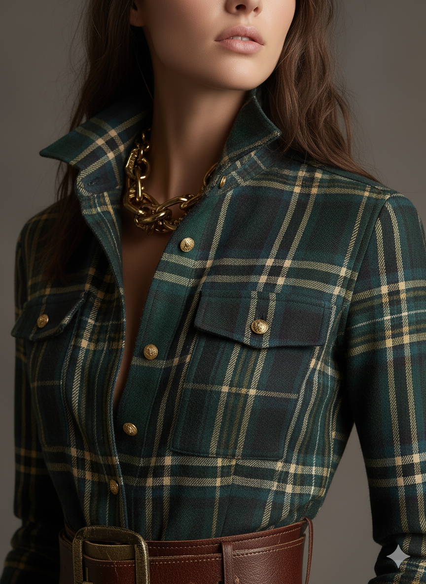 Giulietta - Vestido camisa maxi a cuadros con cinturón