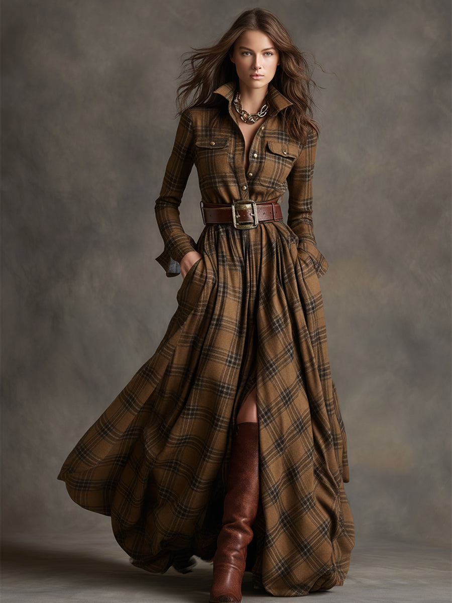 Giulietta - Vestido camisa maxi a cuadros con cinturón