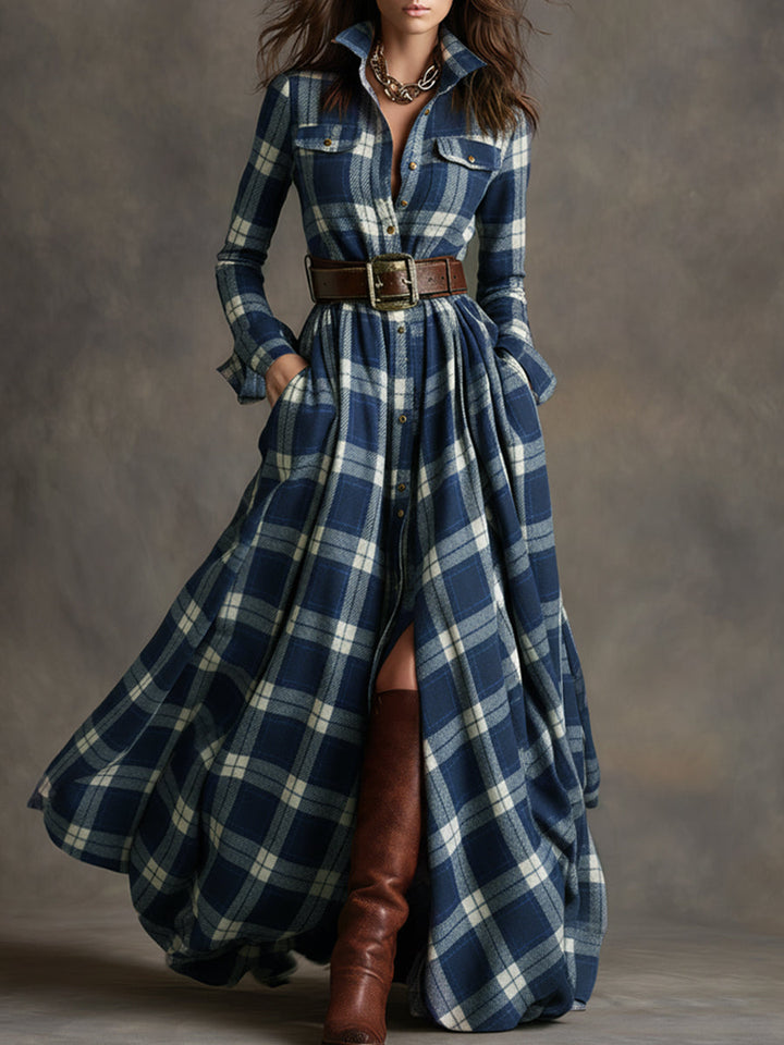 Giulietta - Vestido camisa maxi a cuadros con cinturón
