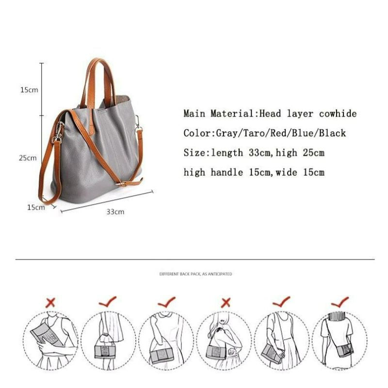 Alana | Sacs à main en cuir véritable, cuir de vachette de première couche, grain litchi, sac à main pour femme