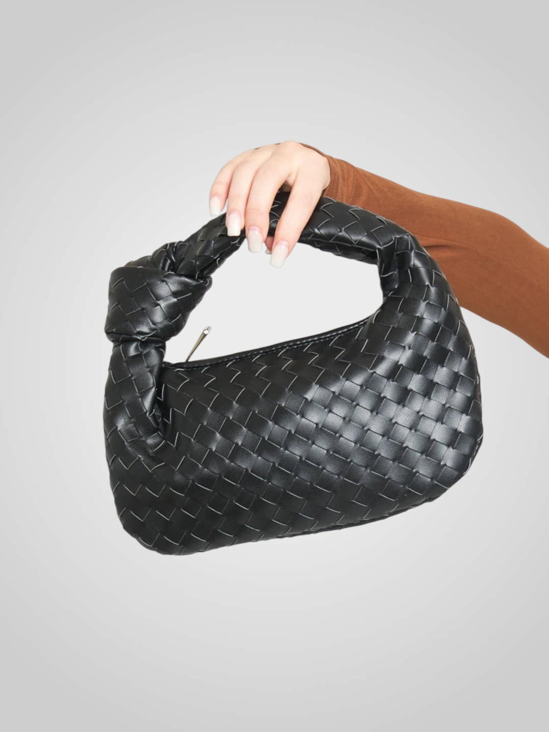 Aura | Mini sac avec poignée nouée tressée en cuir écologique ton vin