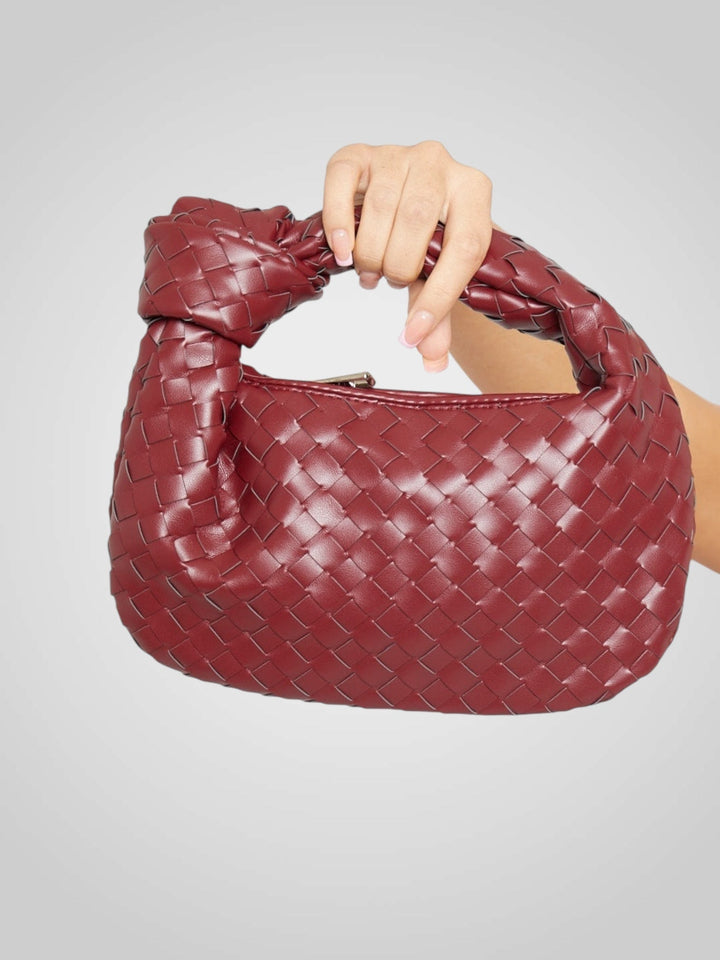 Aura | Mini sac avec poignée nouée tressée en cuir écologique ton vin
