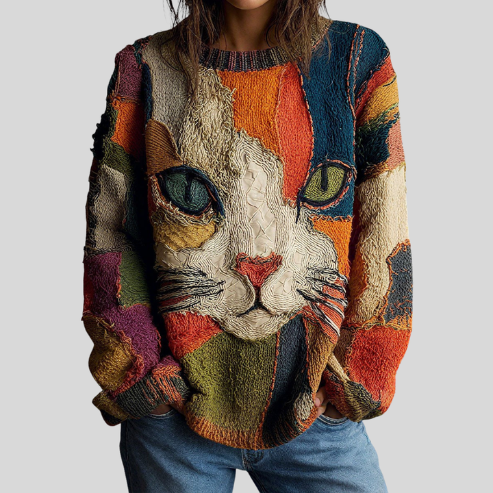 Cat Print Blouse for Women | Relaxed Fit Casual Top